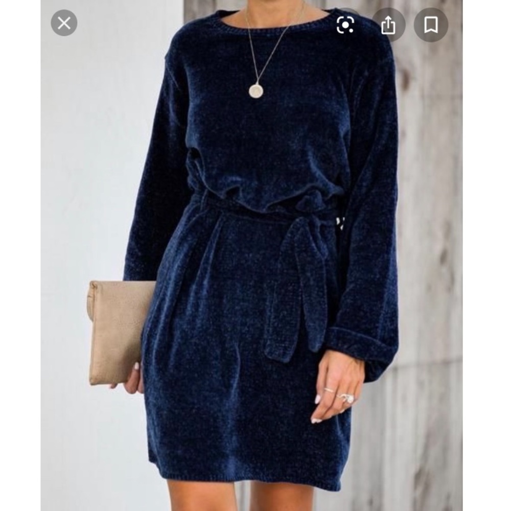 Vici Hold Hands Chenille Sweater Dress Navy